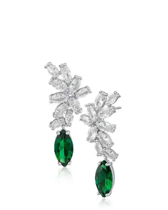 Double Hoop Earrings-Marquise CZ Cluster Drop Earrings