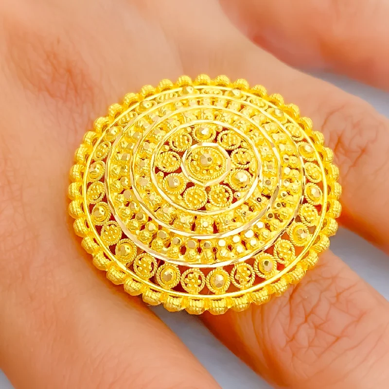 Graceful Contemporary Domed 22k Gold Statement Ring