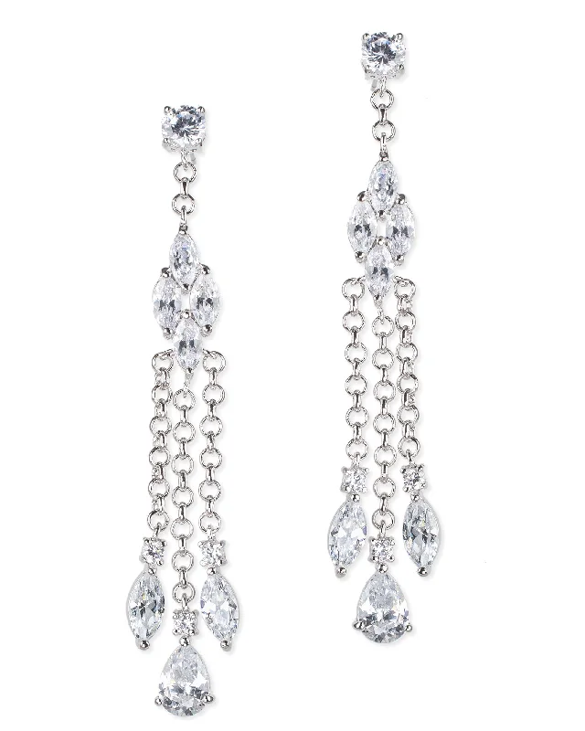 Simple Crystal Earrings-Marquise Triple Fringe Earrings