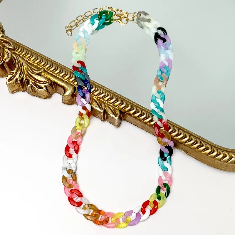 Playful Side Chain Link Necklace in Multicolor