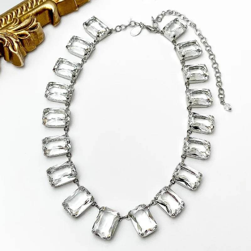 Sorrelli | Julianna Emerald Crystal Statement Necklace in Palladium Silver Tone and Clear