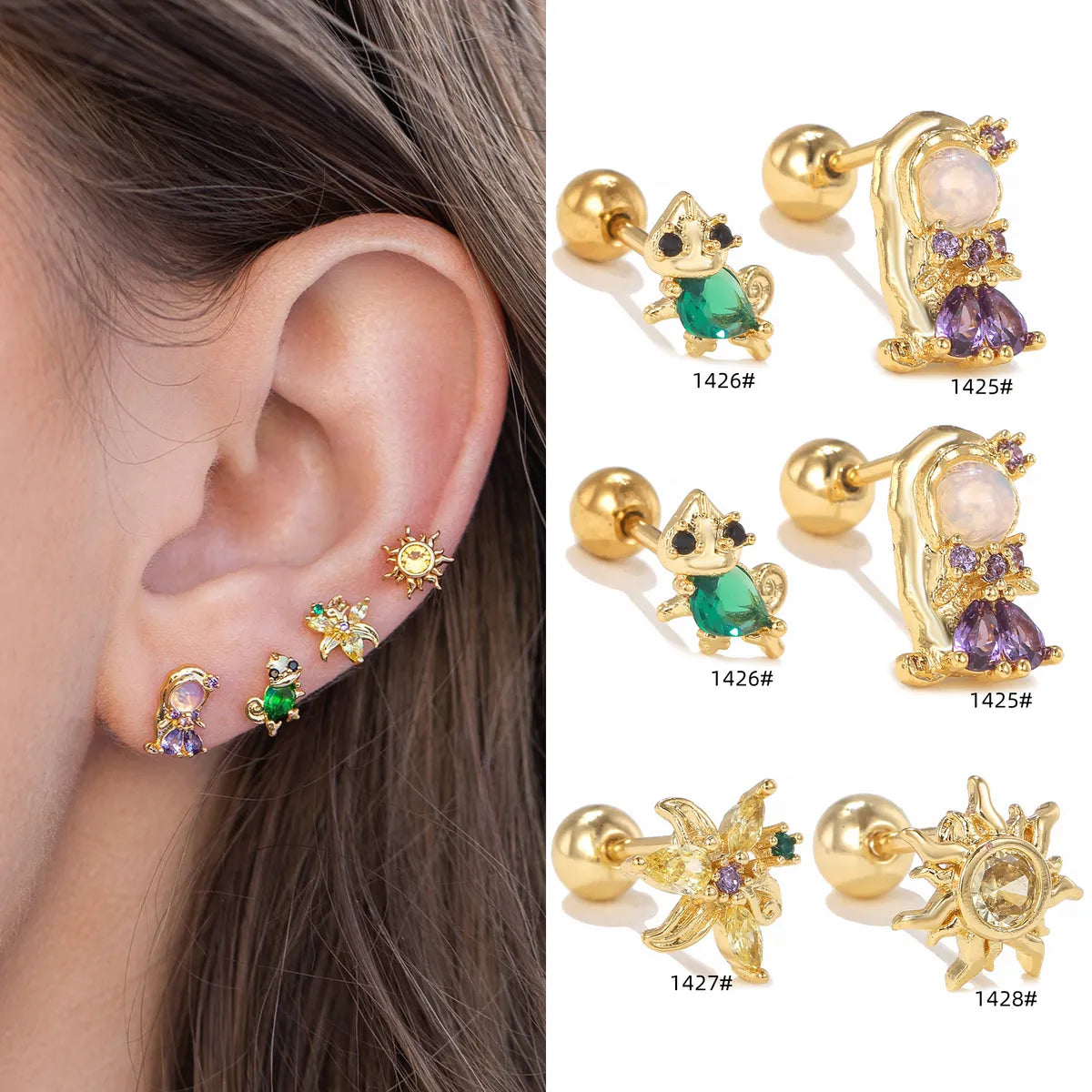 1 Piece Ig Style Simple Style Geometric Plating Inlay Brass Zircon 18k Gold Plated White Gold Plated Ear Studs