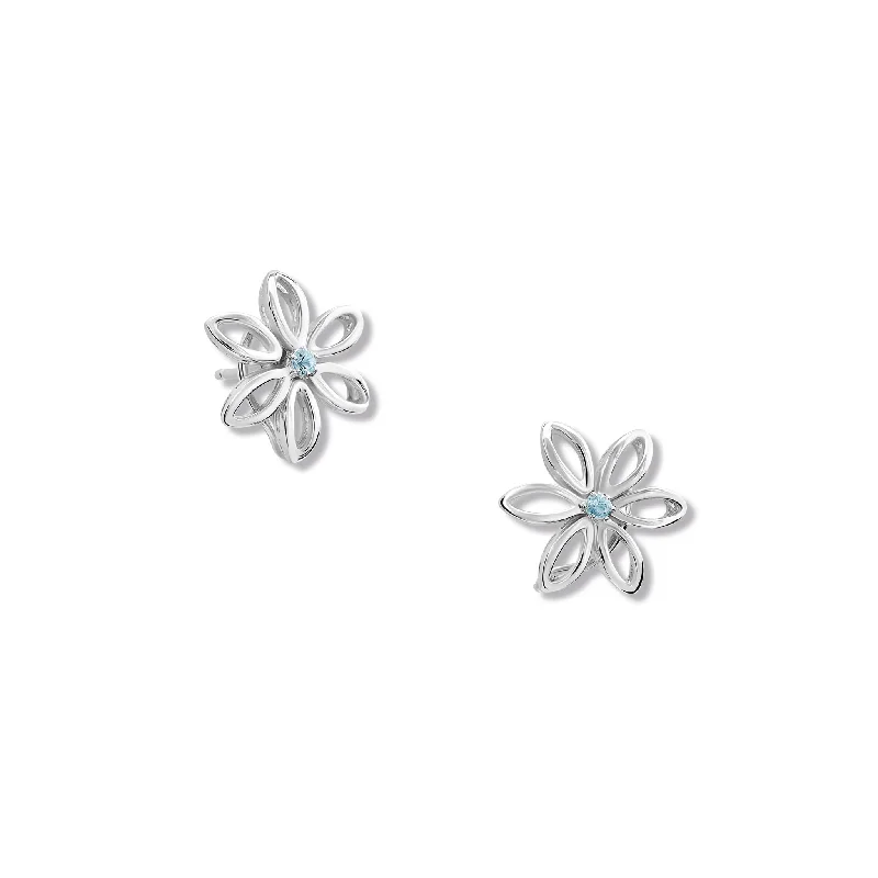 Cute Ear Jackets-Fleur de Lys Medium Earrings Silver - Blue Topaz