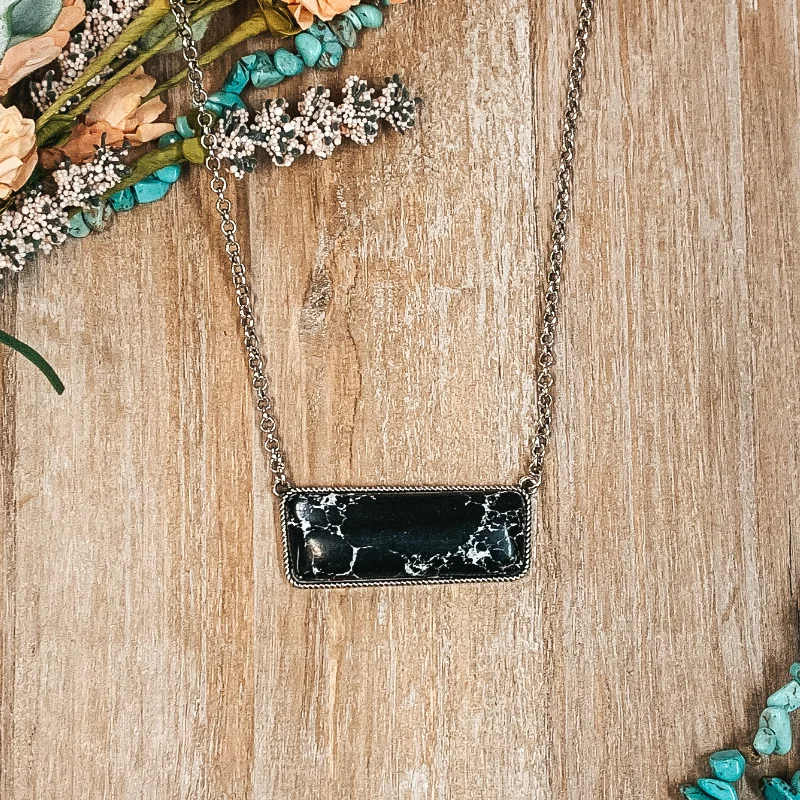 Large Rectangle Faux Stone Necklace in Black