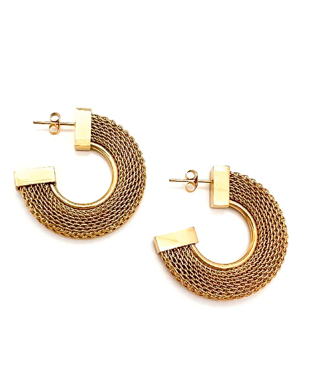 Cute Ear Jackets-Earther Gold Mesh Hoop Earrings