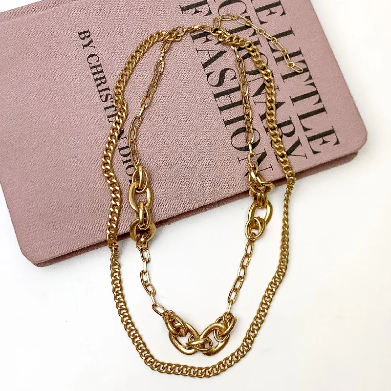 Easy to Style Multi Strand Chain Necklace in Gold Tone