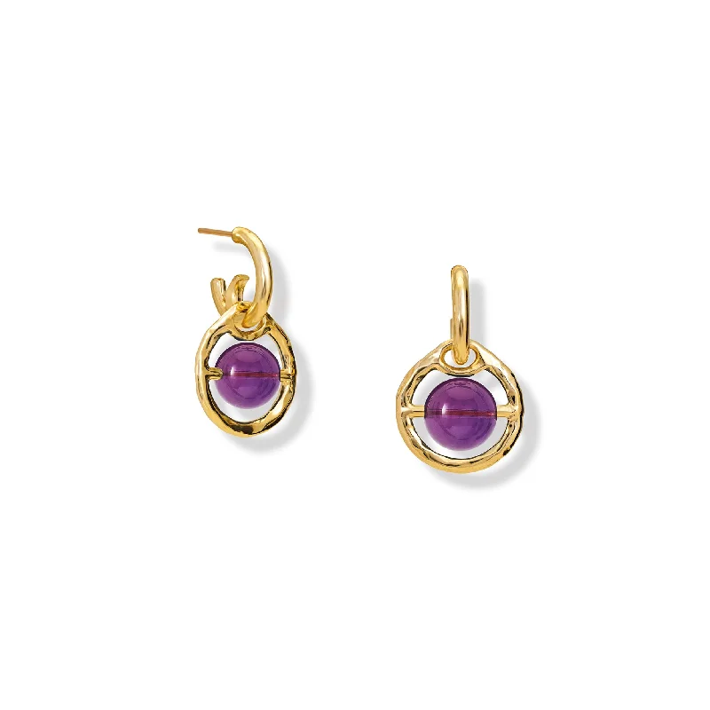 Gold-Plated Hoop Earrings-Archipelago Earring Drops Yellow Gold - Amethyst