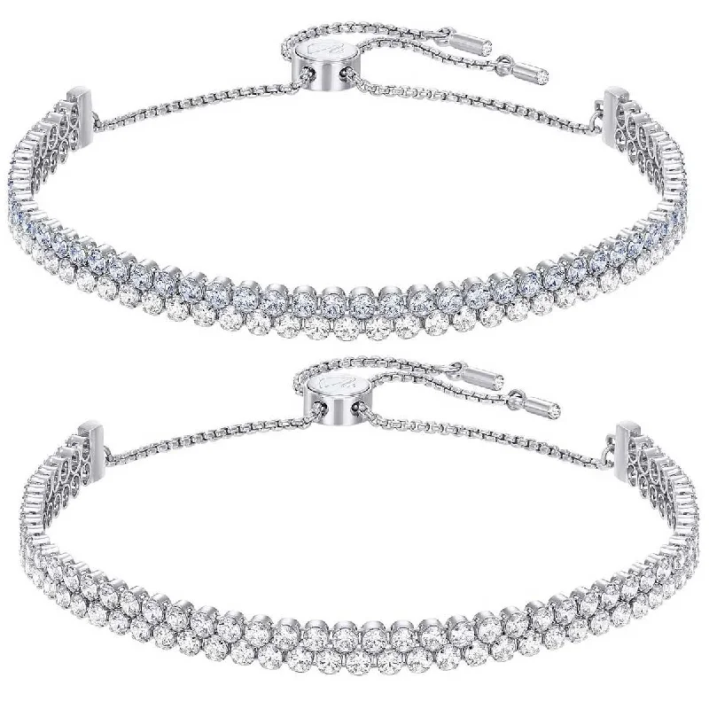 Swarovski Women's Bracelets Set - Subtle Clear and Blue Crystals Silver | 5253055