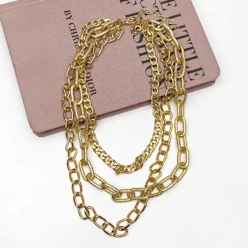 Balcony Brunch Multi Strand Chain Necklace in Gold Tone