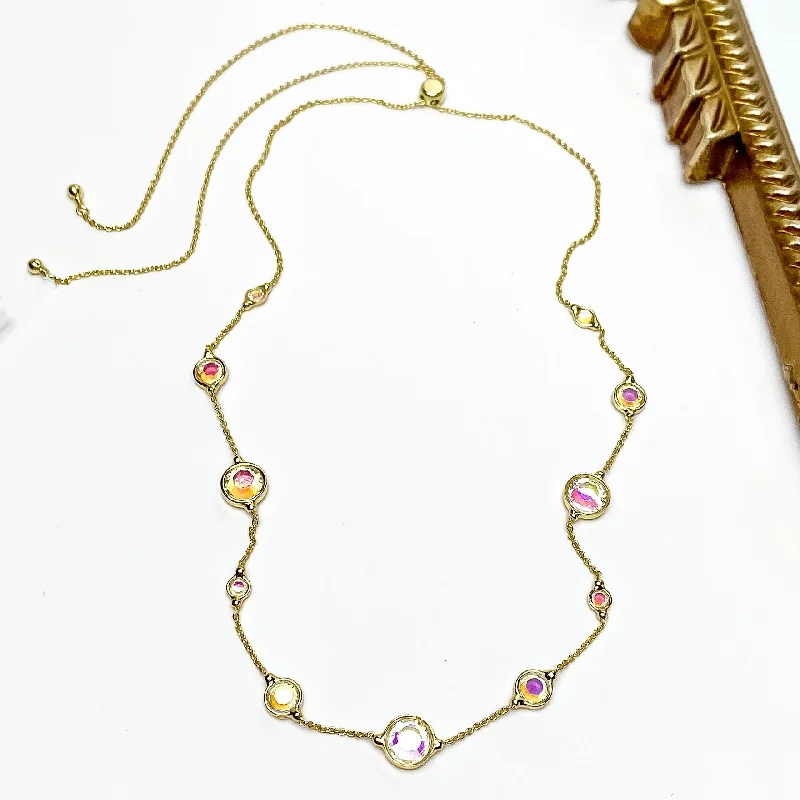 Sorrelli | Inner Orbit Crystal Tennis Necklace in Bright Gold Tone and Aurora Borealis