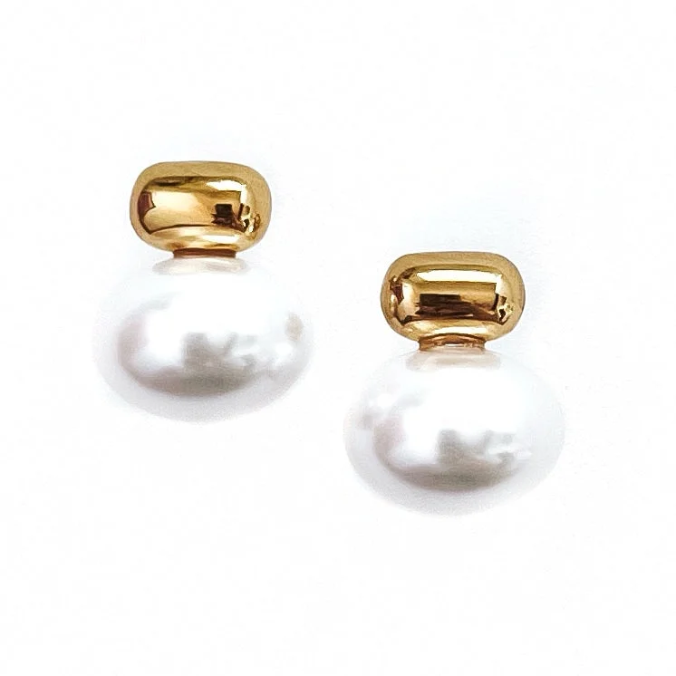 Chic Cuff Earrings-Emina Gold Pearl Stud Drop Earrings