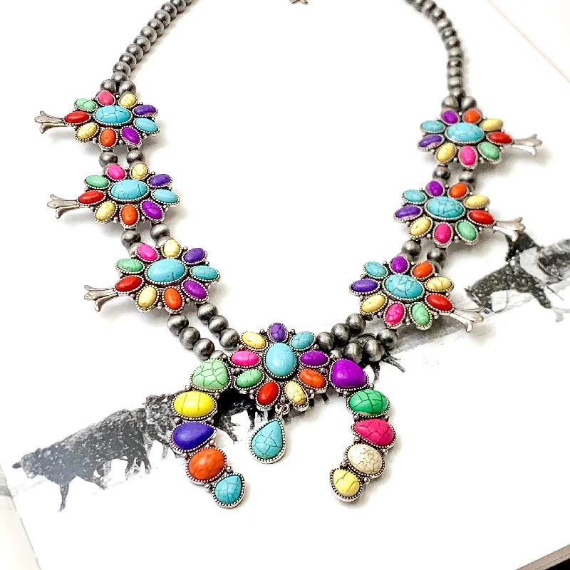 Chunky Squash Blossom Necklace with Naja Pendant in Multicolor