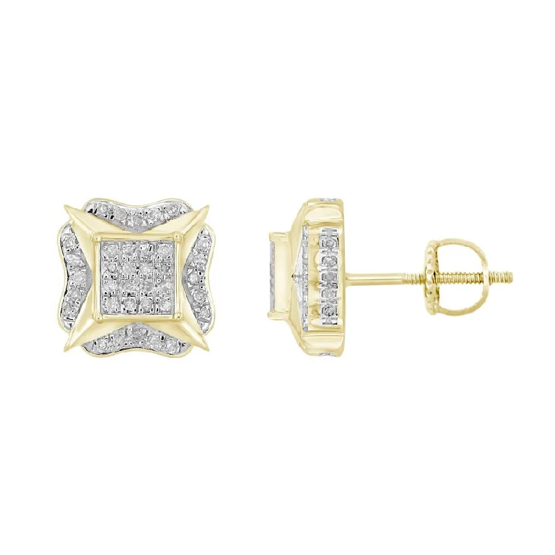 Colored Gemstone Earrings-LADIES STUD EARRINGS 0.33CT ROUND DIAMOND 10K YELLOW GOLD