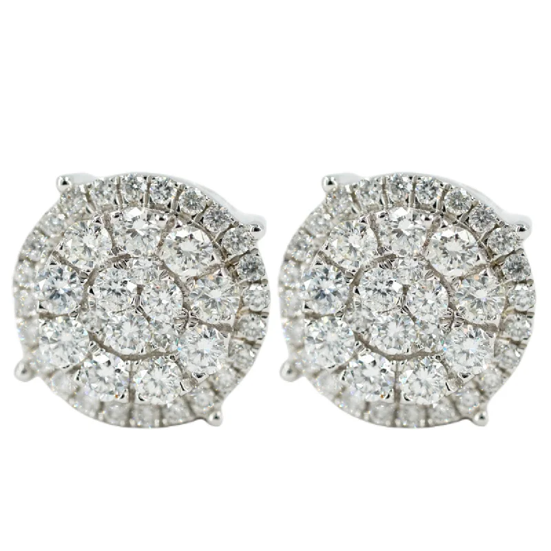 Metal Statement Earrings-0.85 CTTW DIAMOND ROUND CLUSTER EARRINGS WITH HALO