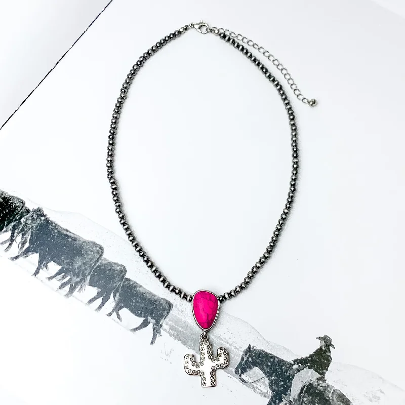 Cactus Queen Faux Navajo Silver Tone Necklace with Stone in Pink