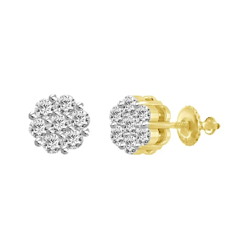 Classic Pearl Earrings-LADIES FLOWER EARRINGS 0.50CT ROUND DIAMOND 14K YELLOW GOLD