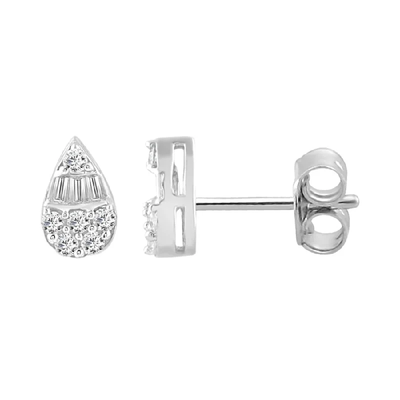 Cute Stud Earrings-LADIES EARRINGS 0.33CT ROUND/BAGUETTE DIAMOND 14K WHITE GOLD (SI QUALITY)