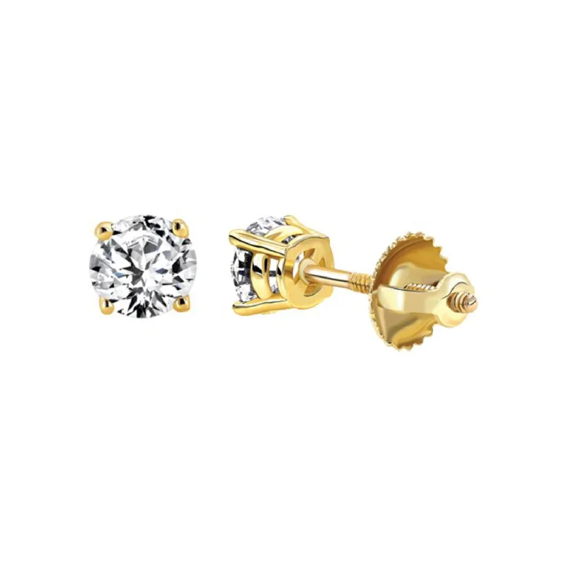 Cute Ear Jackets-LADIES SOLITAIRE EARRINGS 0.15CT ROUND DIAMOND 14K YELLOW GOLD