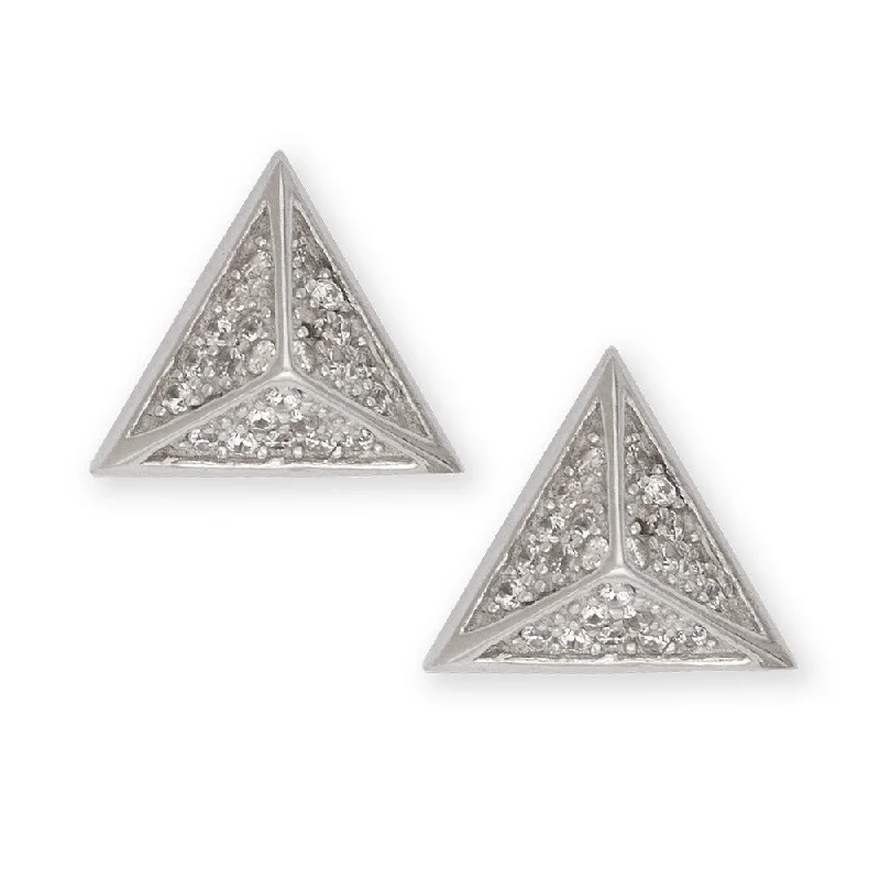 Luxury Diamond Earrings-Sterling Silver CZ Pyramid Style Stud Earrings