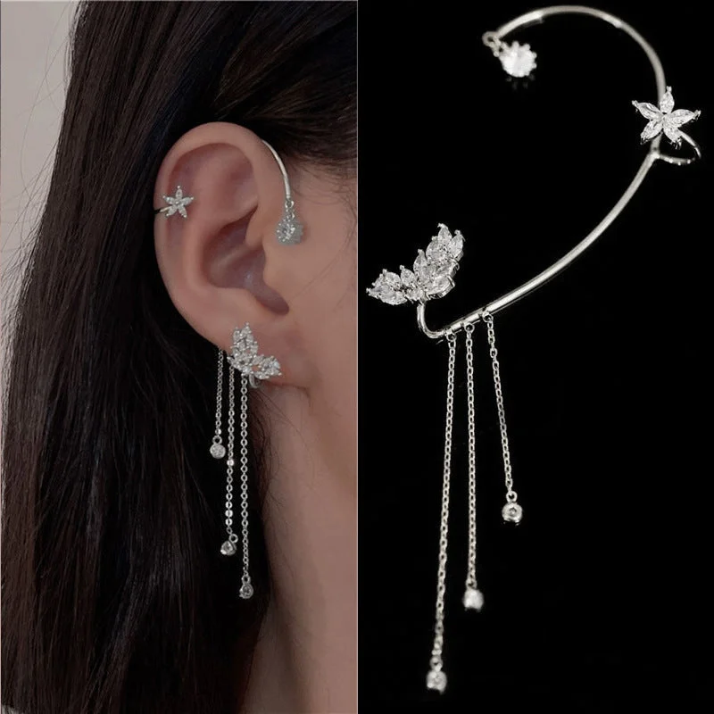 54#J0028 Wings Ear Hanging Silver Pair