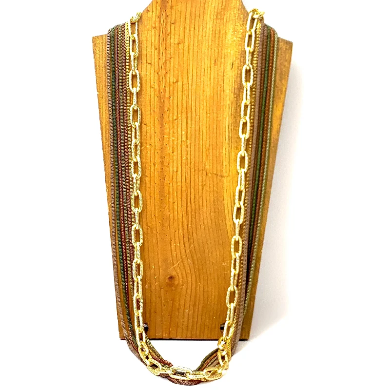 Urban Links Gold Tone Multistrand Mesh Chain Necklace