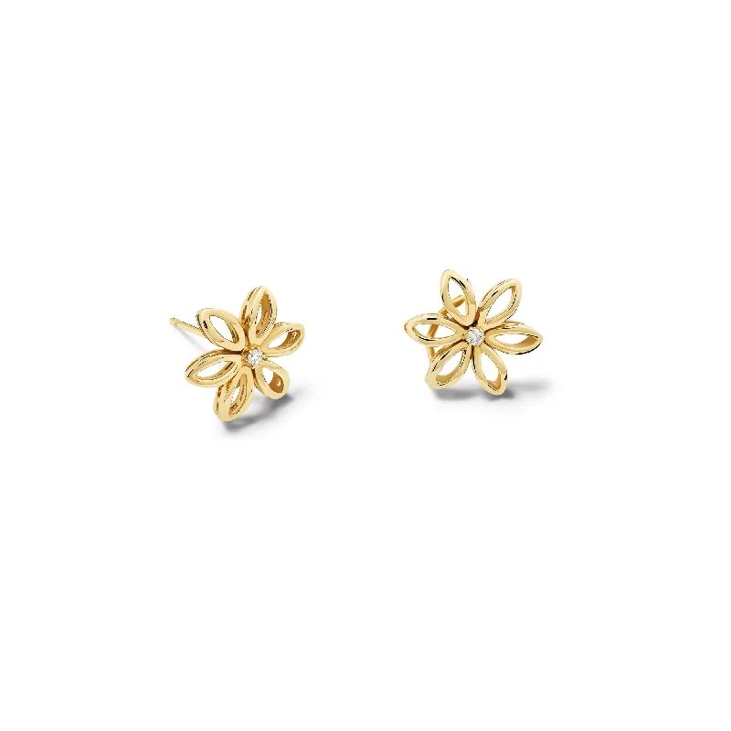 Chic Ear Huggers-Fleur de Lys Earrings Yellow Gold - Diamond