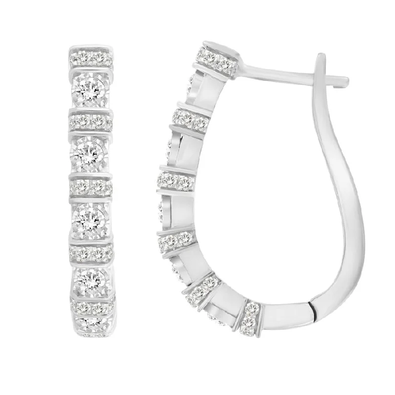 Multi-Layer Earrings-LADIES HOOP EARRINGS 0.50CT ROUND DIAMOND 10K WHITE GOLD