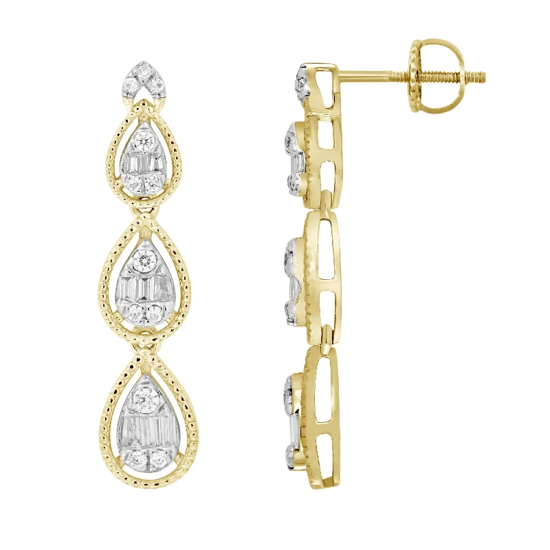 Unique Gemstone Earrings-LADIES EARRINGS 0.50CT ROUND/BAGUETTE DIAMOND 14K YELLOW GOLD(SI QUALITY)