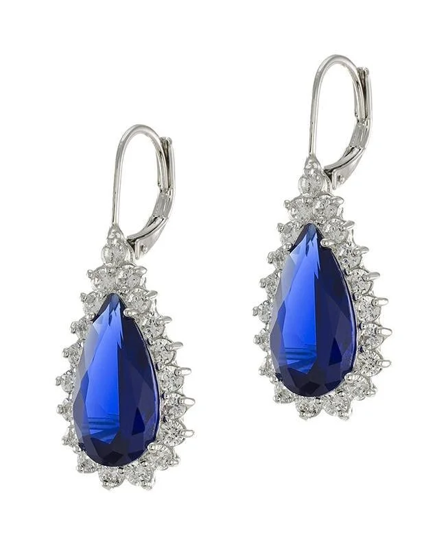 High-End Earrings-Blue Sapphire CZ Pear Drop Earrings