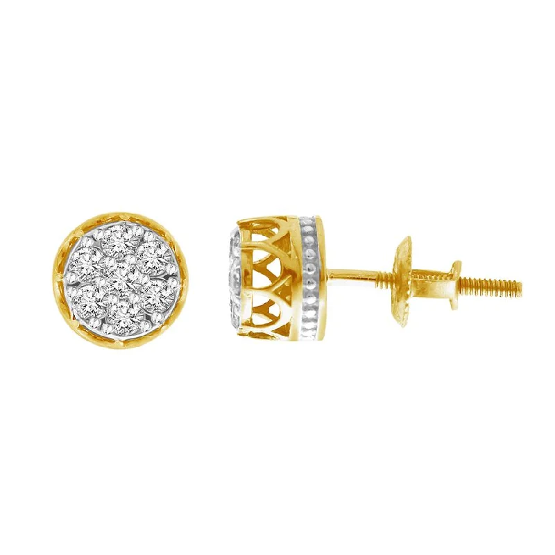 Pearl Ear Jackets-LADIES STUD EARRINGS 0.33CT ROUND DIAMOND 10K YELLOW GOLD