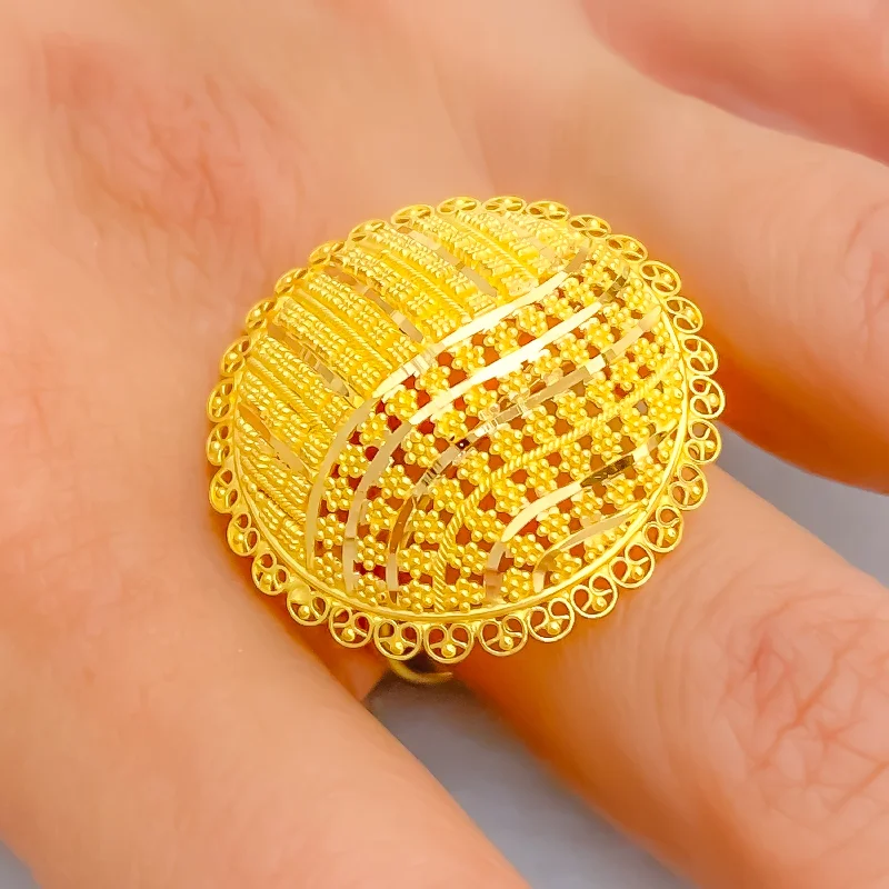 Checkered Filigree 22k Gold Statement Ring