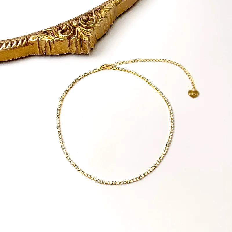 Bracha | Sienna Gold Tone Tennis Necklace in White Crystal