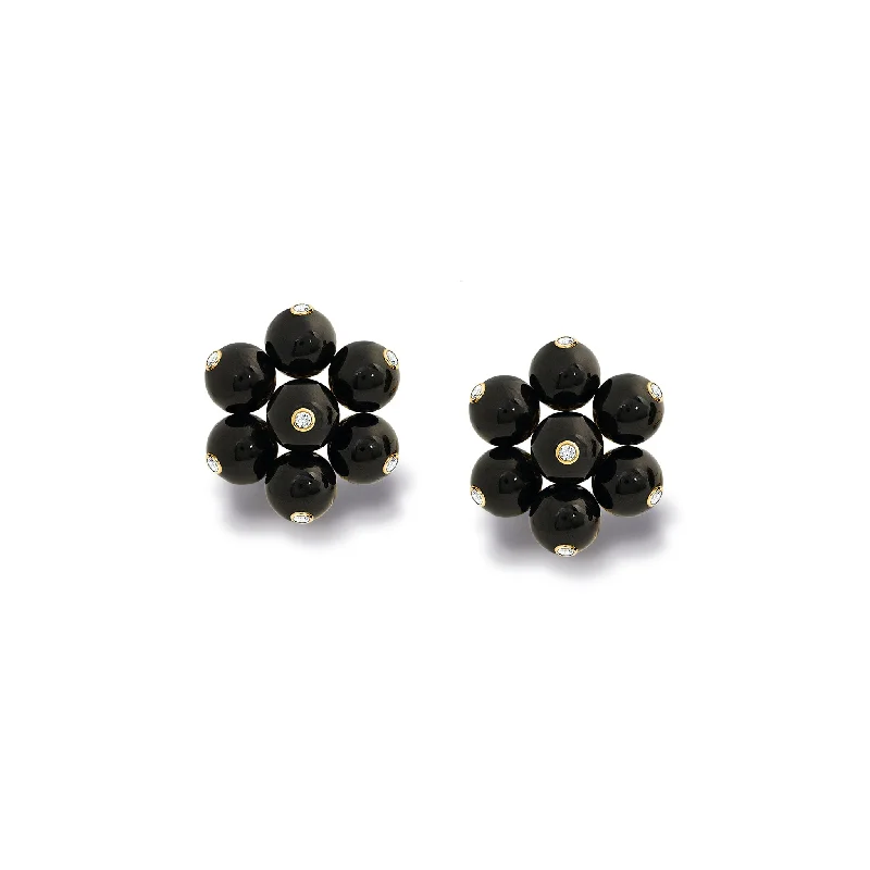 Small Drop Earrings-Cavolfiore Earrings 18ct Yellow Gold - Black Onyx & Diamond