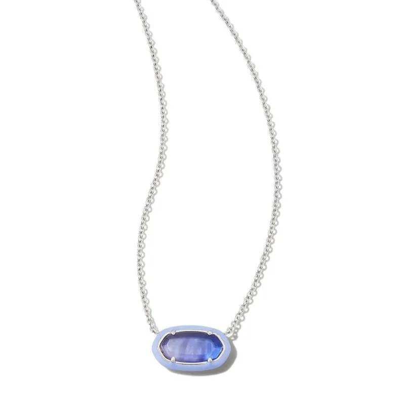 Kendra Scott | Elisa Silver Enamel Framed Short Pendant Necklace in Dark Lavender Ombre Illusion