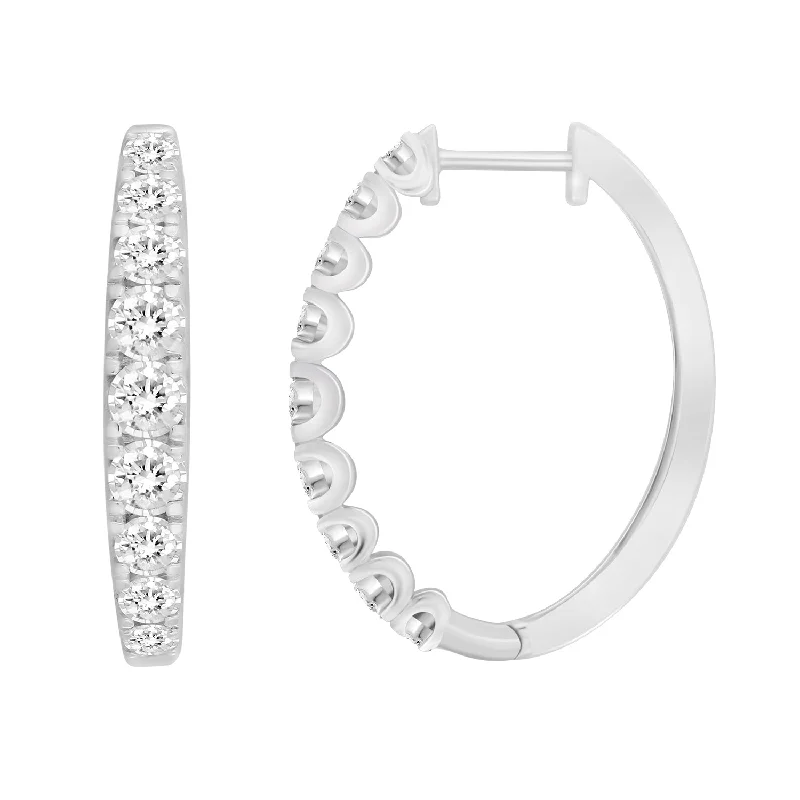 Trendy Ear Hoops-LADIES HOOP EARRINGS 0.50CT ROUND DIAMOND 10K WHITE GOLD