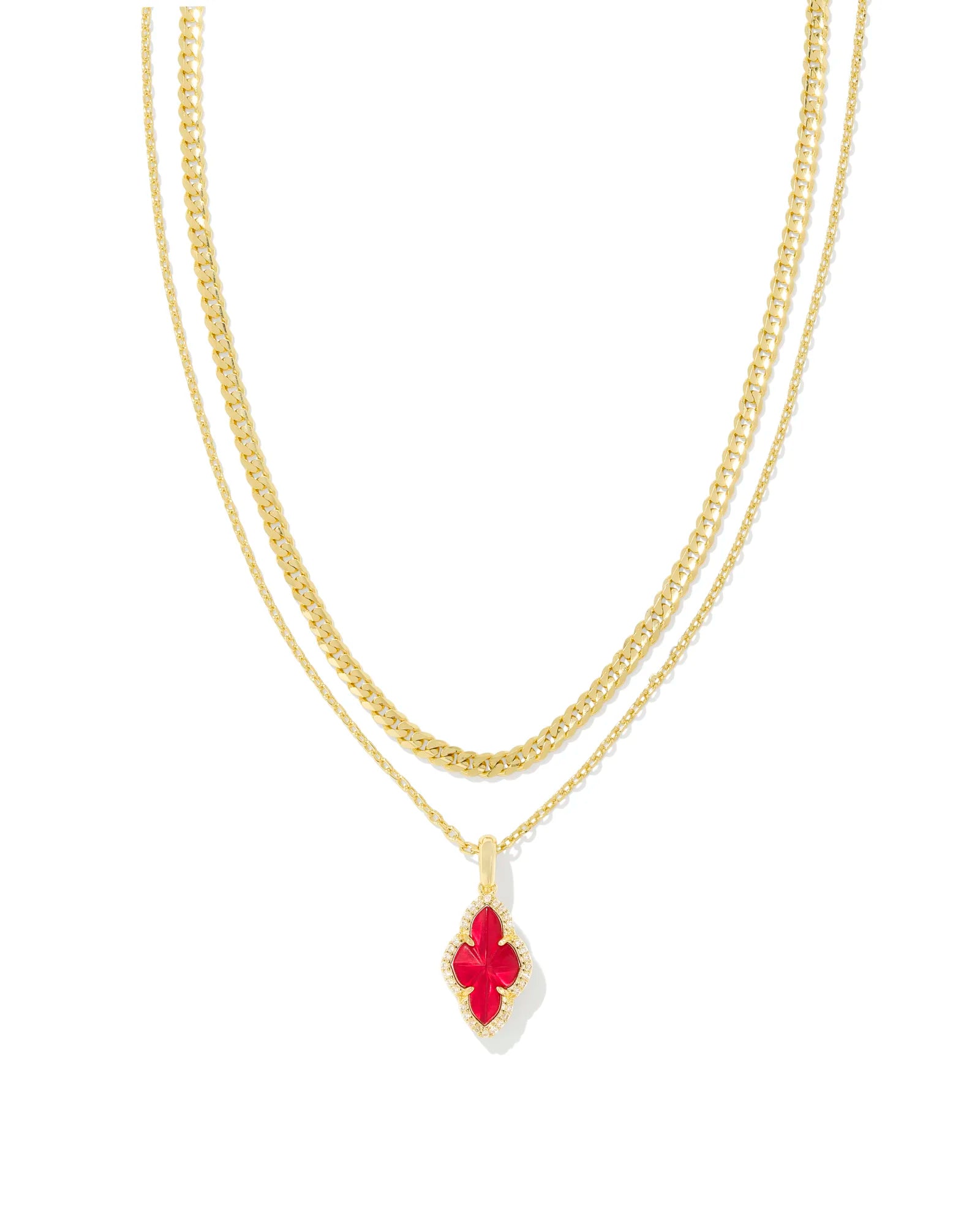 Kendra Scott | Abbie Gold Pave Frame Multi Strand Necklace in Cranberry Red Illusion