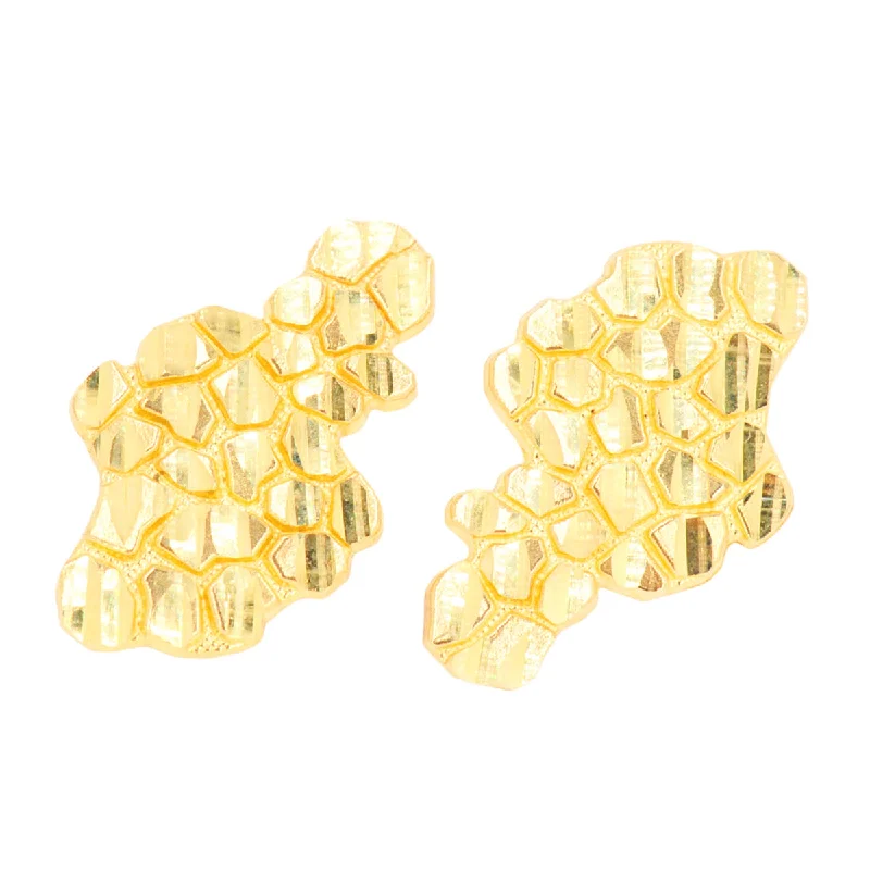 Stud Earrings with Gemstones-10k Yellow Gold Nugget Earrings. Large