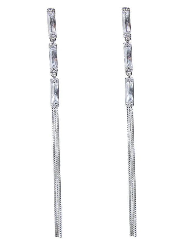 Rhinestone Earrings-Baguette CZ Fringe Earrings