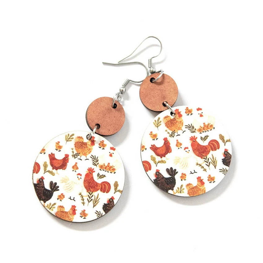 Big Statement Earrings-Adorable "The Penelope" Wooden Chicken Earrings