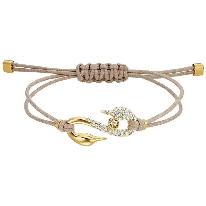 Swarovski Women's Bracelet - Power Yellow Gold Plated Swan Beige Cord | 5551806