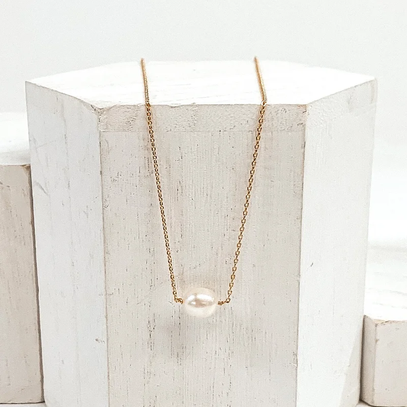 Simple Gold Chain with Single White Pearl Bead