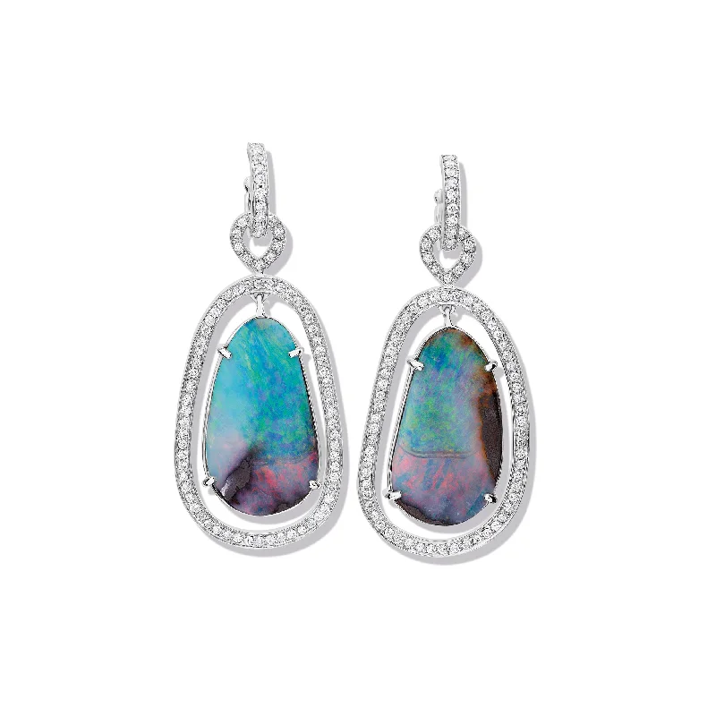 Petite Stud Earrings-Octavia Margarita Earring Drops 18ct White Gold - Blue Boulder Opal & Diamond