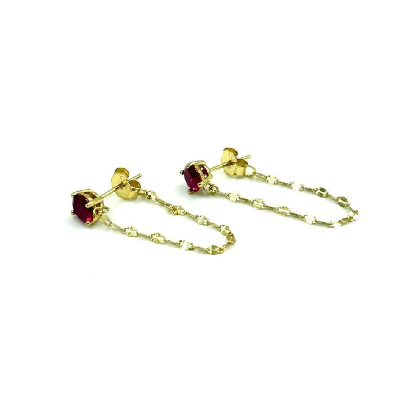 Multi-Layer Earrings-Ashley Gold Sterling Silver Gold Plated Red CZ Chain Drop Earrings