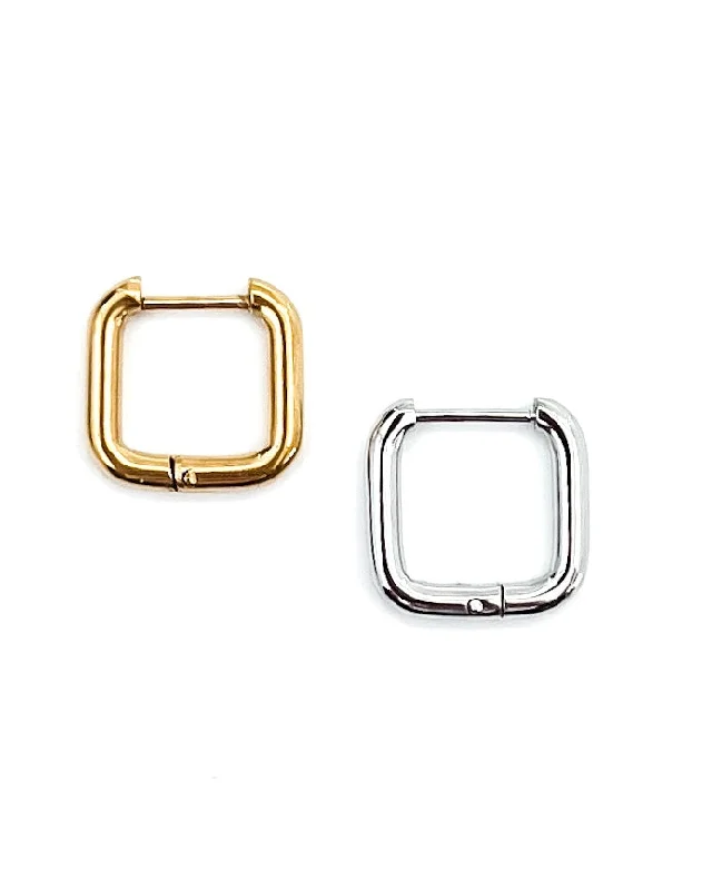 Glittery Hoop Earrings-Enid Square Huggie Earrings || Choose Color