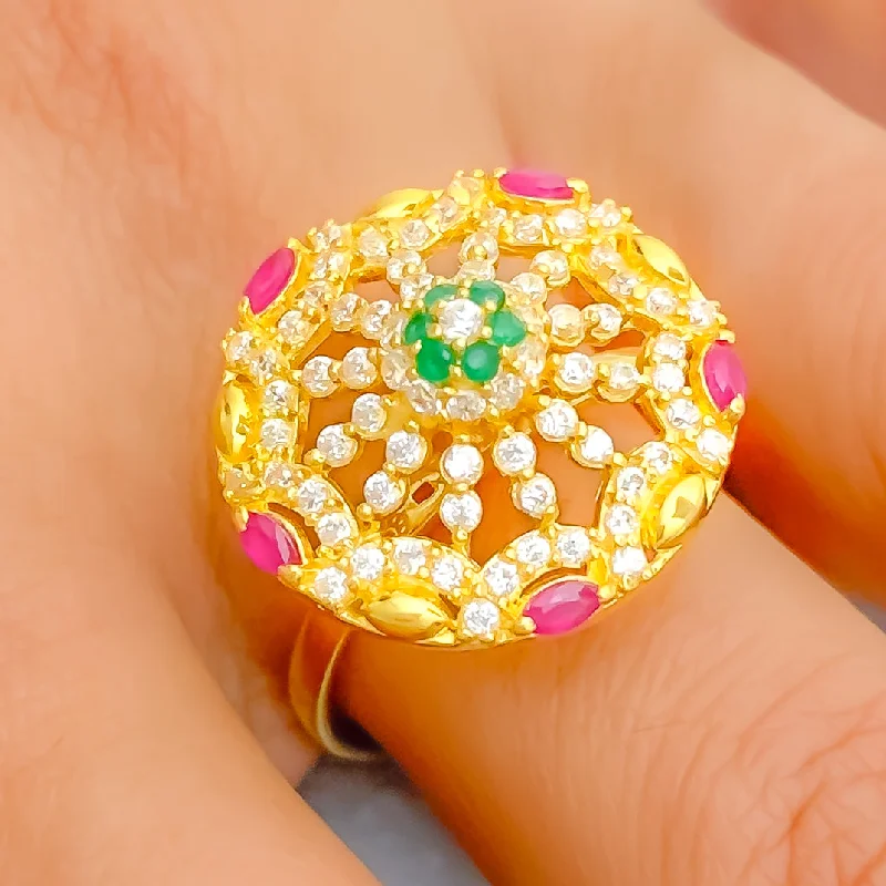 Multi-Color CZ 22k Gold Statement Ring