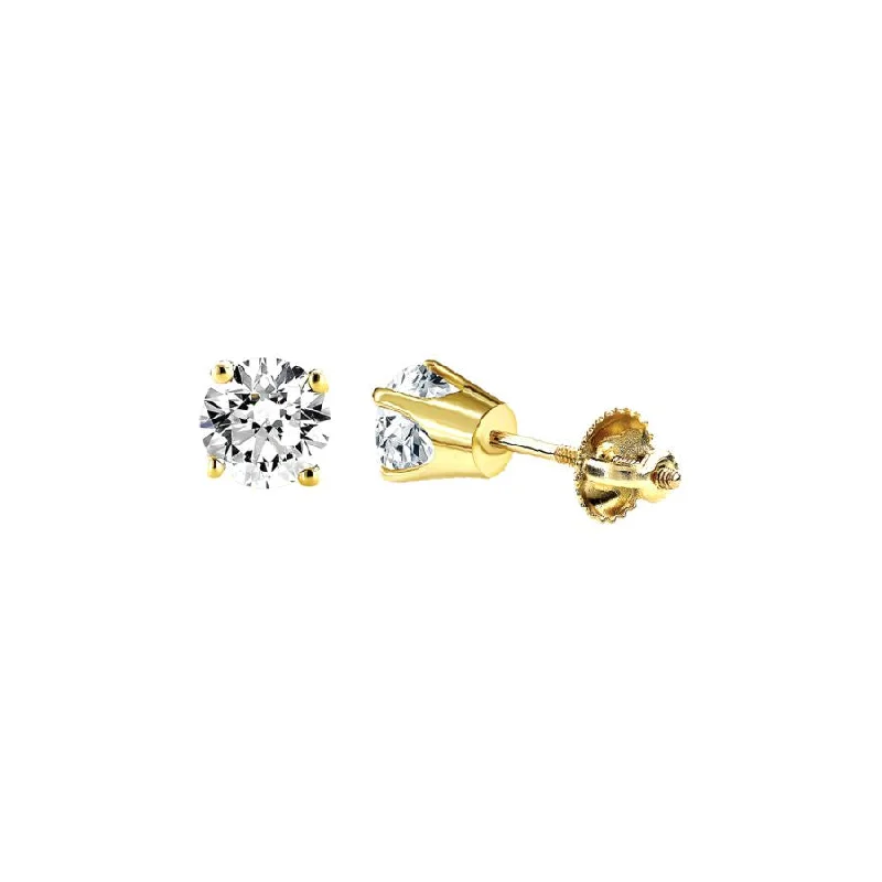 Large Silver Earrings-LADIES EARRINGS 0.25CT ROUND DIAMOND 14K YELLOW GOLD