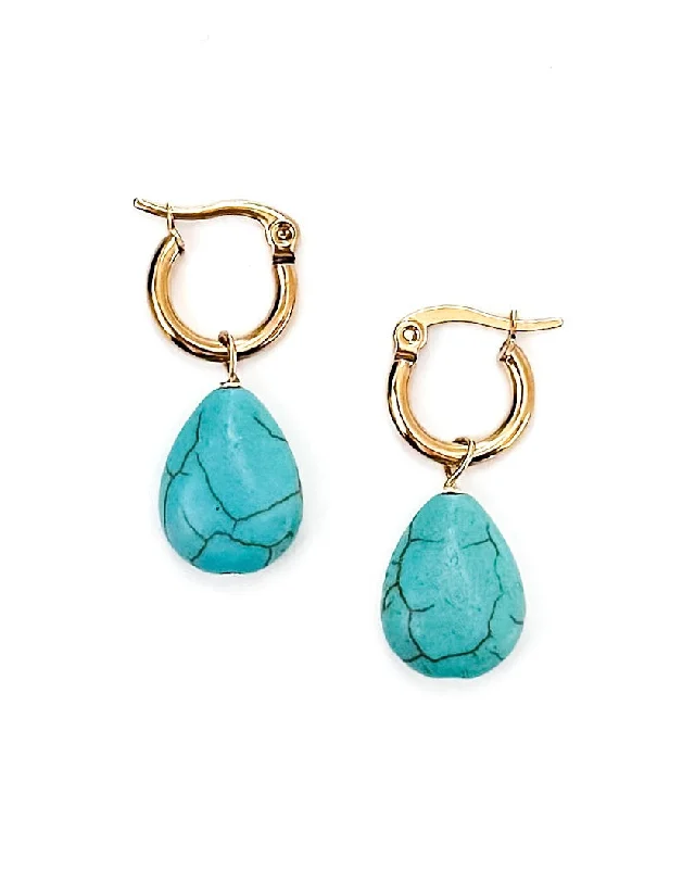 Trendy Statement Earrings-Elton Turquoise Charm Huggie Earrings