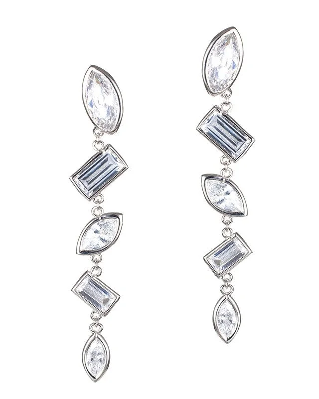 Long Silver Earrings-Multi Shape Drop Earrings