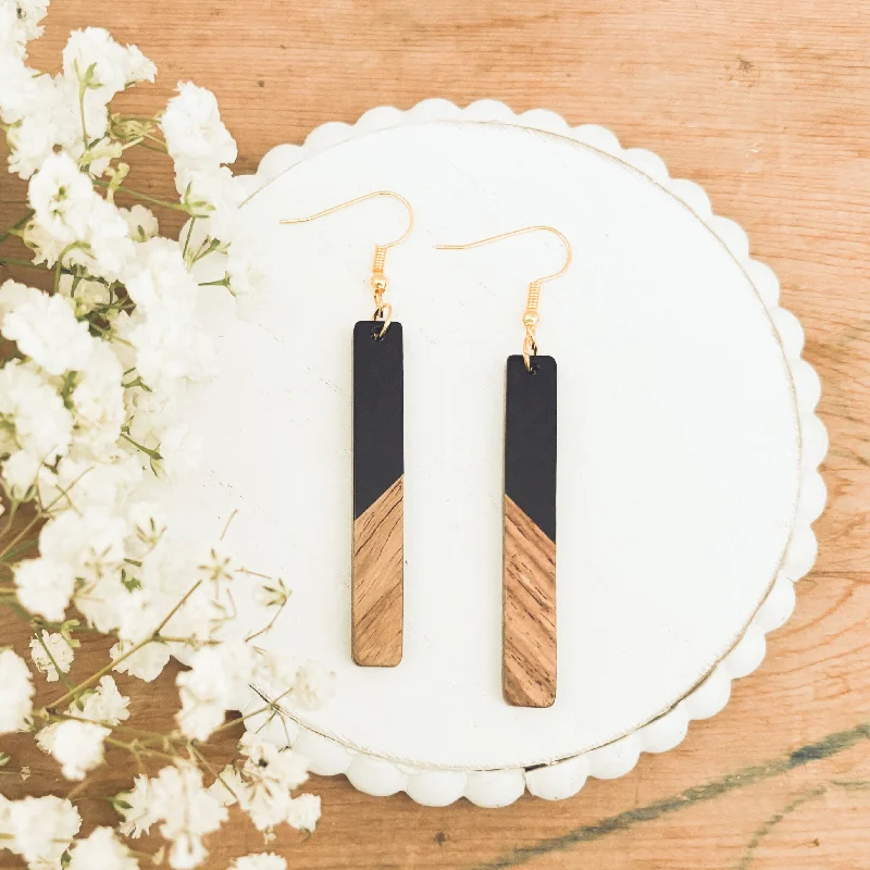 Sassy Ear Climbers-Beautiful Black Resin and Wood Earrings