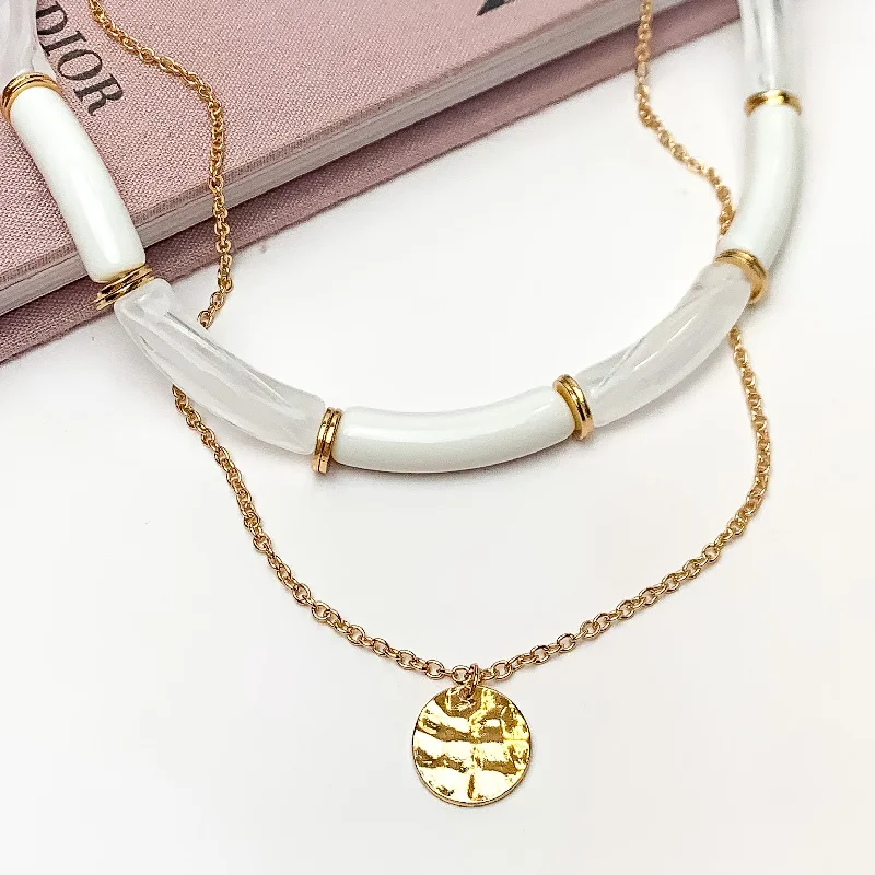 Perfect Paradise Tube Necklace With Second Gold Tone Chain Necklace in White